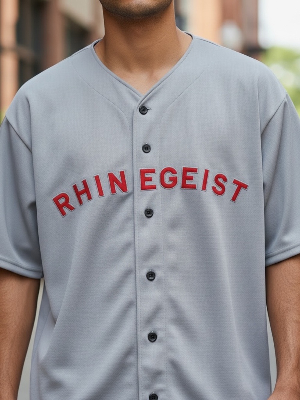 Men's Grey Button-Front Baseball Shirt Cindy-Made from Rhinegeist